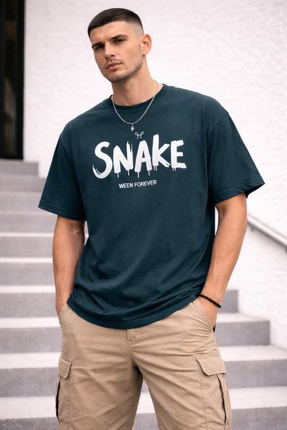 Snake Oversized Classic Petrol Blue T-Shirt