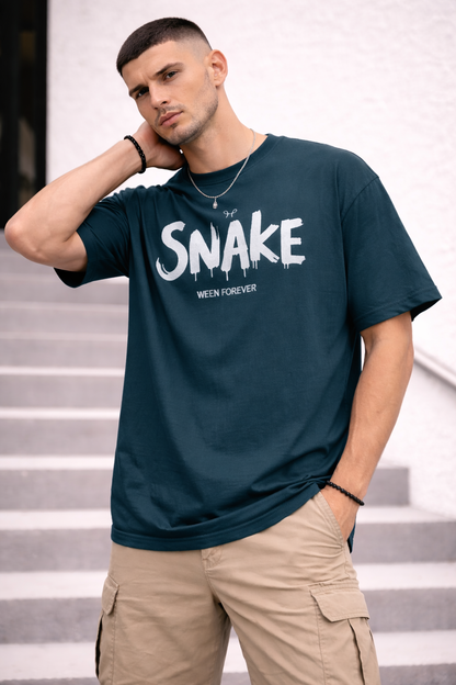 Snake Oversized Classic Petrol Blue T-Shirt